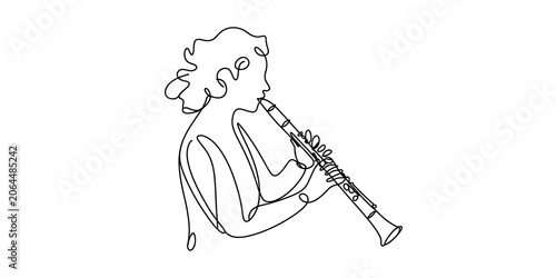 Fotografie Single line drawing of a person playing the clarinet, elegant and artistic illus
