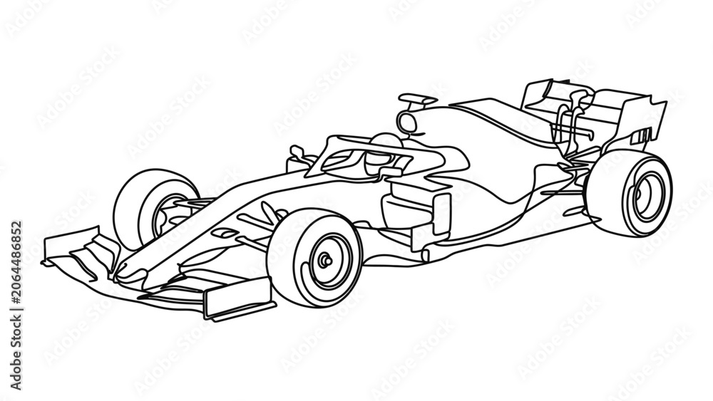 Fototapeta premium Formula 1 Racing Car Outline Drawing, Speed Concept
