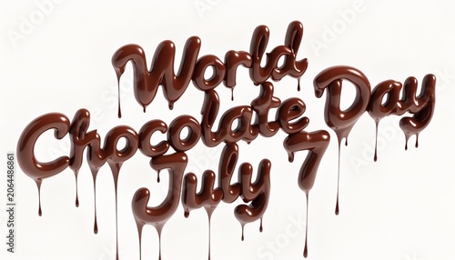 World Chocolate Day July 7 Dripping Chocolate Typography Isolated on White Background.