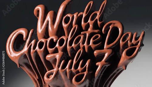 World Chocolate Day July 7 Dripping Chocolate Typography Isolated on White Background.