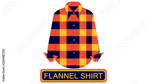 Very beautiful realistic vector illustration of a classic FLANNEL SHIRT featuring a clean plaid pattern, button-front design, folded sleeves, and comfortable casual styling, isolated on white backgrou
