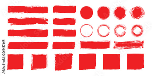 Schilderij op canvas Red paint brush strokes scribble ovals circle and highlight