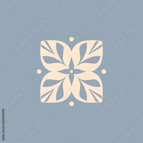 Floral ornament featuring four stylized petals with intricate leaf-inspired