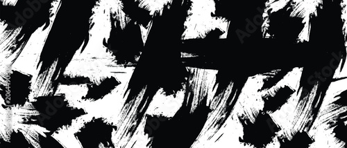 Fotografi A black and white abstract painting with bold brushstrokes and dynamic compositi