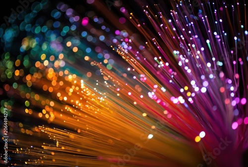 Fiber Optic Cables Glowing Light Network Technology Background
