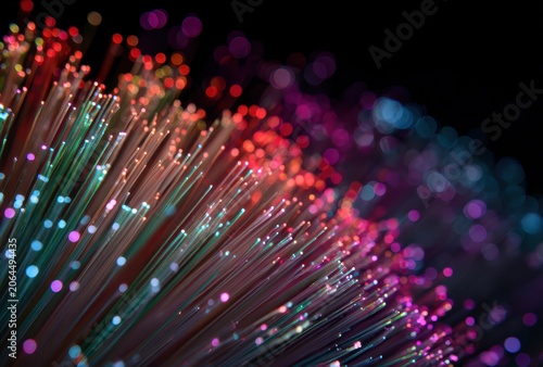 Fiber Optic Cables Glowing Light Network Technology Background
