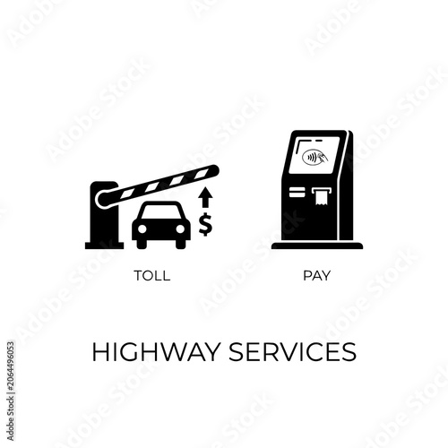 Schilderij op canvas Highway toll payment station services icons with barrier and automated kiosk
