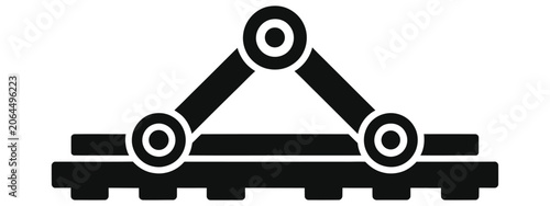 Minimalist Train Track Switch Mechanism Icon - Black and White Vector Illustration of Railway Turnout, Railroad Lever Component, and Track Joint