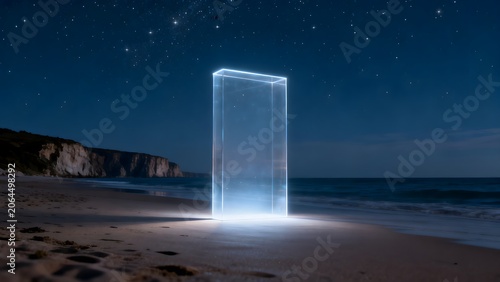 Glowing transparent structure on beach