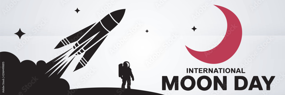 Fototapeta premium International Moon Day Rocket Launch Banner Artwork