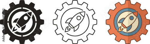 Rocket Launch within Gear Icon - Startup Innovation Progress Symbol