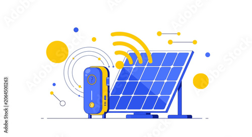 Solar Panel with Smart Device, Renewable Energy and Technology Concept