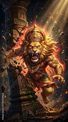 Narasimha Avatar Destroying Stone Pillar Myth