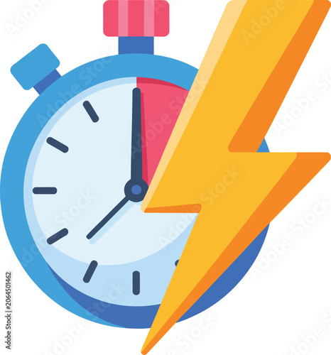 Stopwatch with yellow lightning bolt time speed energy