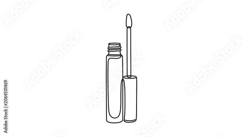 Lip Gloss Tube Outline Drawing with Applicator - Beauty Product Icon