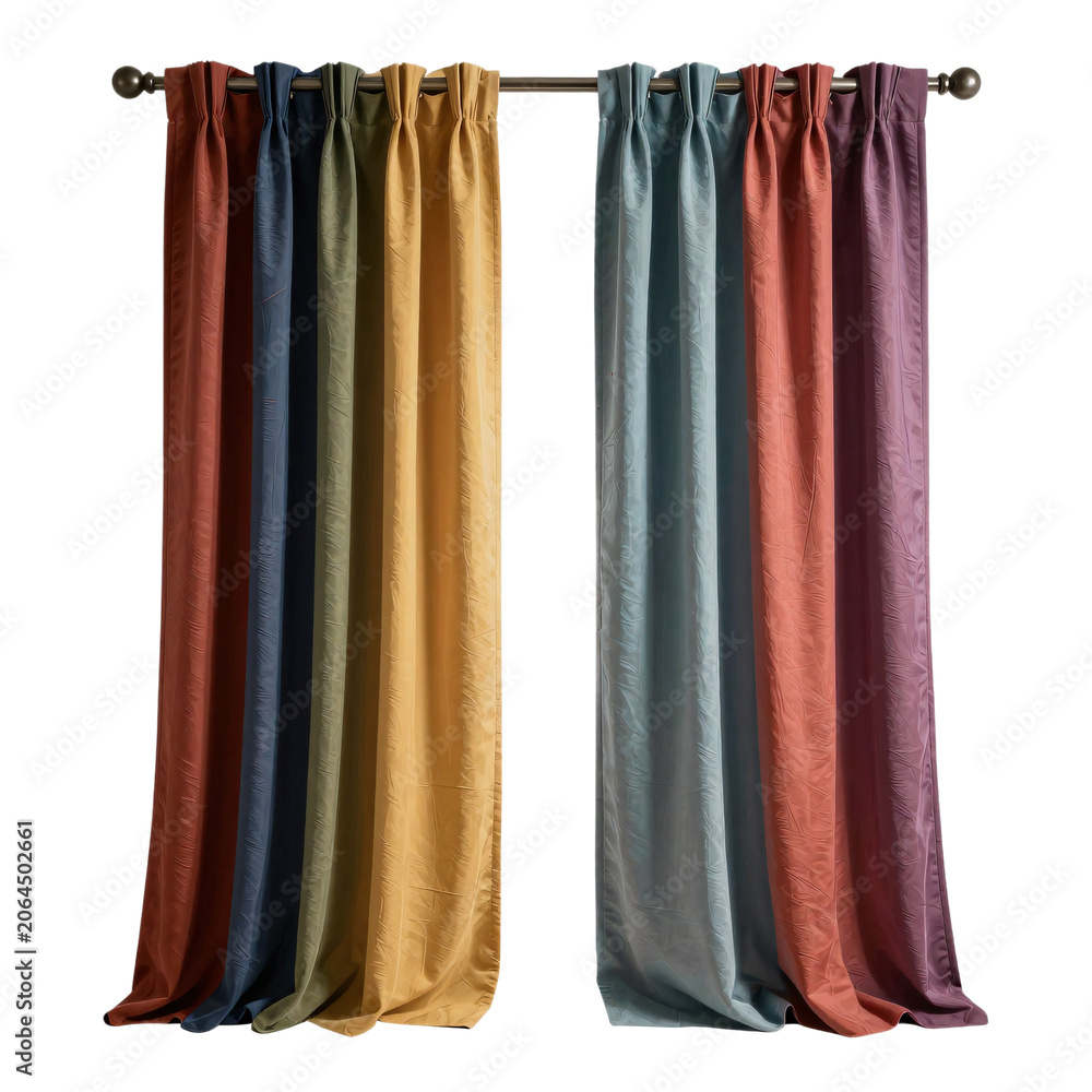Naklejka premium Colorful striped curtains provide privacy and block light from the outside world