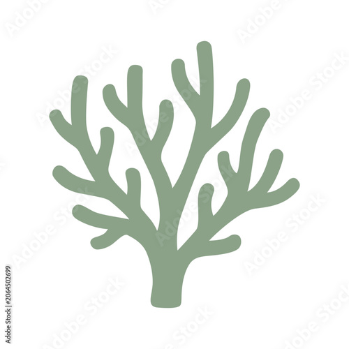 Simple Coral Design Shows Natural Shapes and Lines in Soft Green Color Agains...