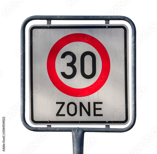 Road speed limit 30 zone traffic sign, transparent bsckground