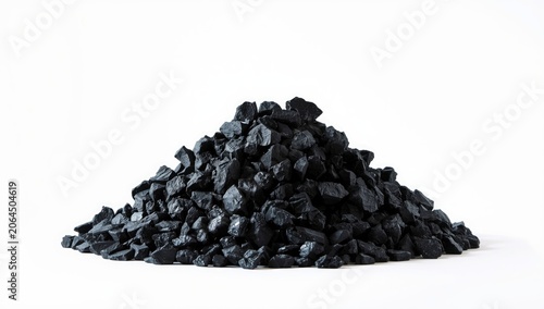 Pile of black coal chips on a white background