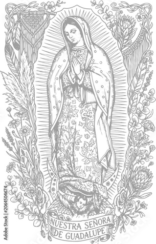 Virgin Mary Our Lady of Guadalupe tattoo art, catholic design art for t shirt, sticker, print and apparel
