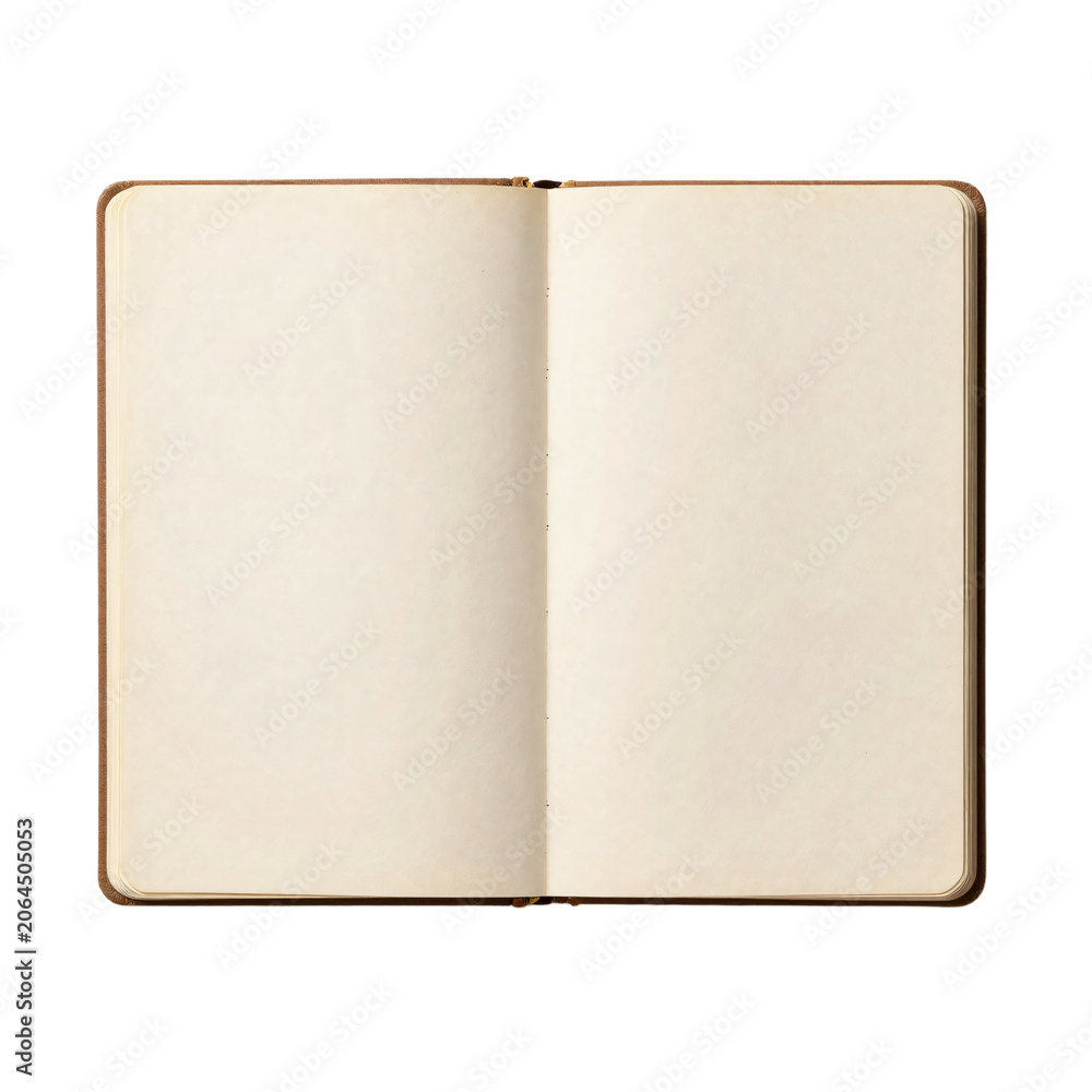 Naklejka premium Open journal with blank pages on a white background for mockups