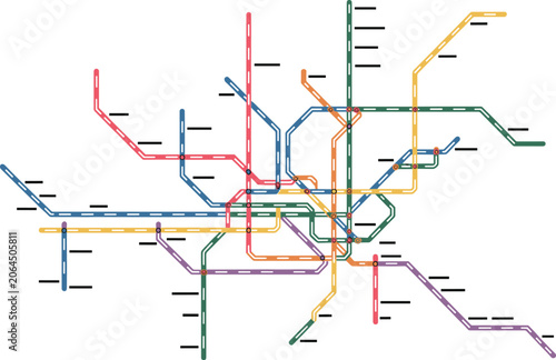 Bild auf Leinwand Detailed urban city metro subway map schema with colorful transit lines railway