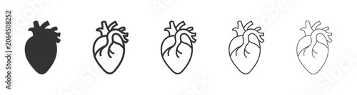 Fényképezés Human anatomical heart icon collection featuring multiple outline thicknesses an