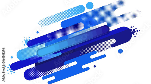Schilderij op canvas Abstract vibrant blue and white diagonal lines, geometric shapes, and dots creat