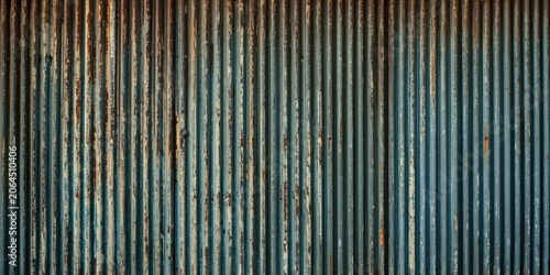 Rusty corrugated metal wall with blue paint texture