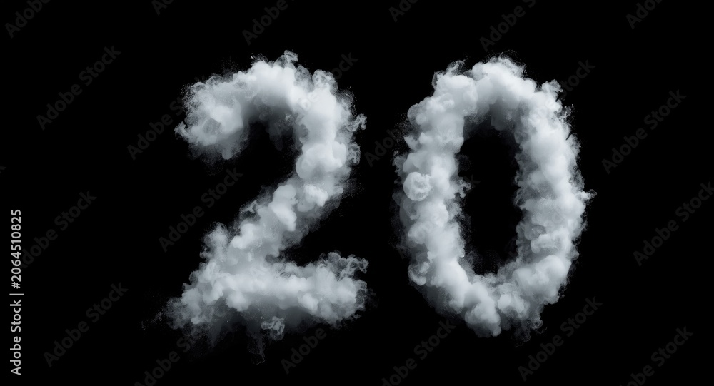 Fototapeta premium White cloud shaped number two with copy space against black background