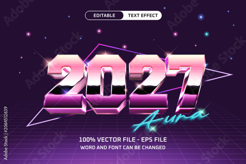 80s Synthwave Chrome 2027 Editable Text Effect
