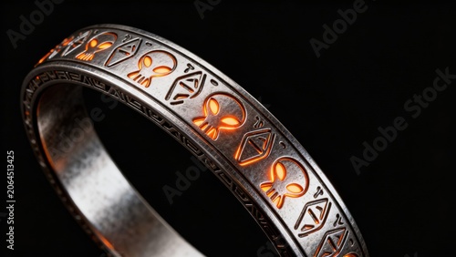 Metal bracelet with glowing skull symbols