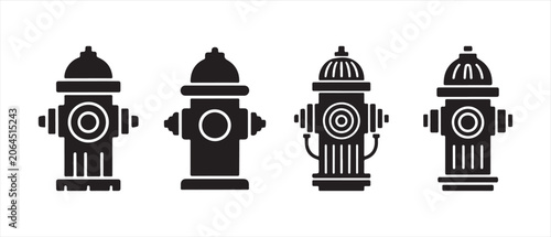 Cuadro en lienzo Set of fire hydrant icons in flat black silhouette style for urban safety and emergency equipment