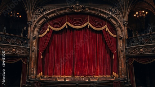 Konstfotografi stage with red curtains