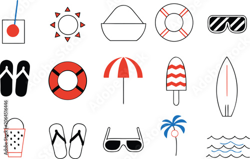 Foto Summer beach vacation icons and symbols