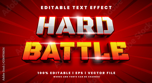 Quadro su tela editable hard battle vector text effect