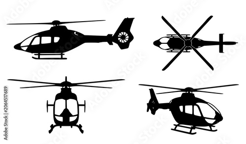 Fotografi Black Business Helicopter Silhouette Collection with Multiple Views Detailed Avi