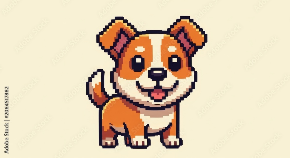 Fototapeta premium Pixel Art Illustration of a Cute Puppy Designed in Retro Video Game Style