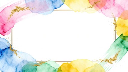 Colorful watercolor frame with gold accents