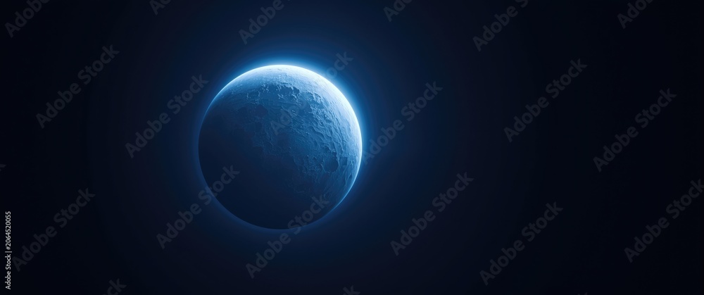 Obraz premium Blue planet glowing in dark space background