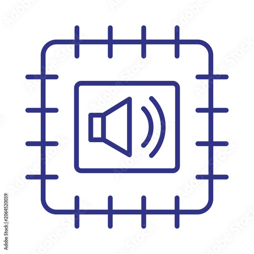Blue icon of a speaker on a microchip isolated on transparent background