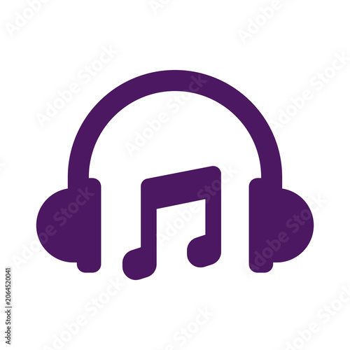 Purple headphones with music note icon isolated on transparent background