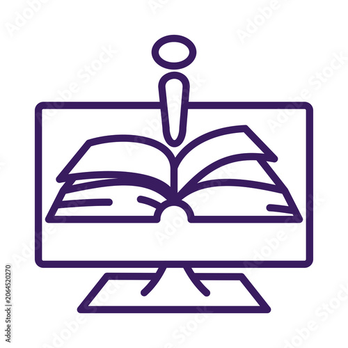 E learning icon with book on computer screen isolated on transparent background