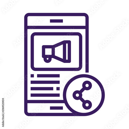 Smartphone with megaphone on screen isolated on transparent background