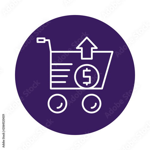 Shopping cart with dollar sign and upward arrow isolated on transparent background