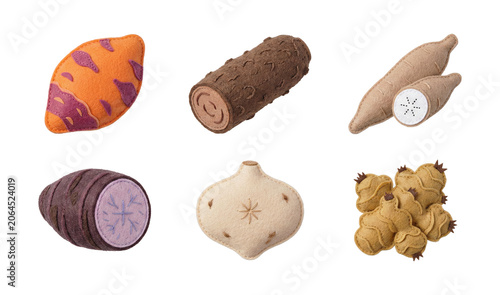 Tableau sur toile Handcrafted root vegetable set made of Felt/Fabric featuring ginger sweet potato