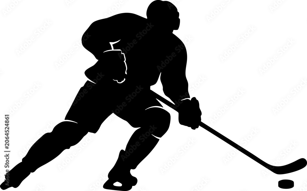 Obraz premium Dynamic ice hockey player silhouette in action with puck