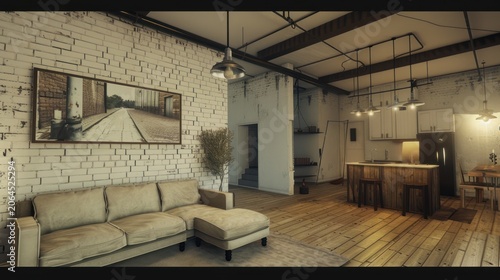 Industrial loft apartment interior