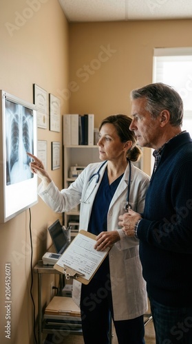 Doctor And Patient Discussing X-ray Results In Medical Office