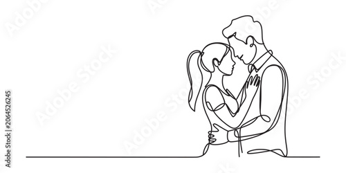 Foto Continuous single line drawing of a romantic couple in love standing close to ea